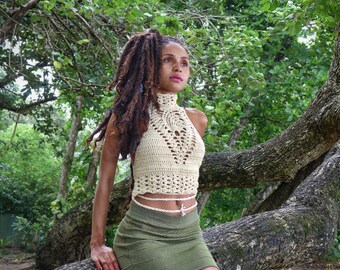 High neck choker top. Color option available.