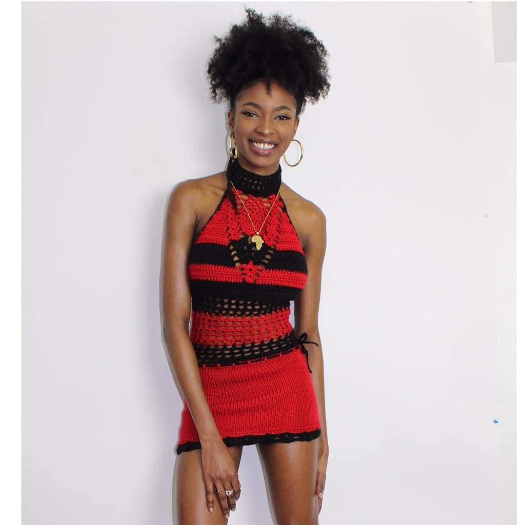 Red black high neck mini dress with lace back. color option AVAILABLE