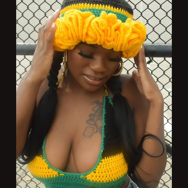 Jamaican Bucket Ruffle hat.