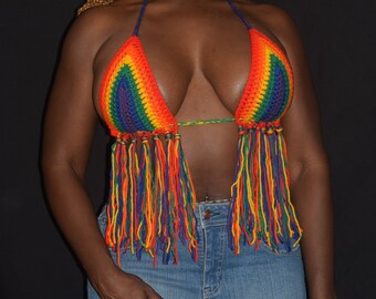 Rainbow fringe  bikini top.