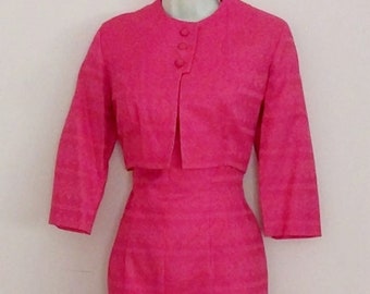 Vintage Dress & Jacket Handmade Couture Fuchsia 1960