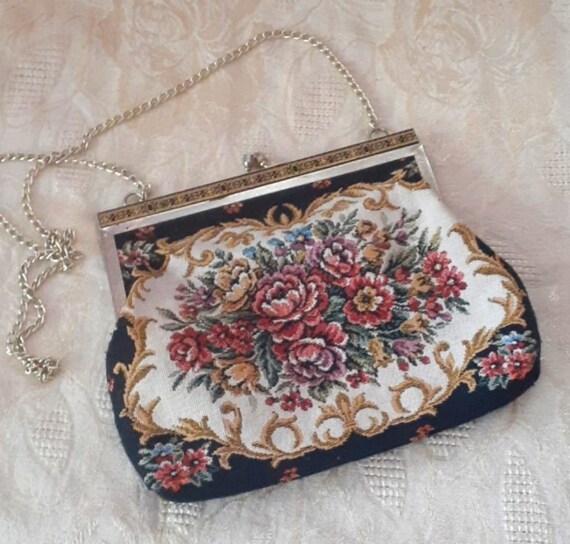 Vintage Floral Tapestry Needlepoint Handbag - image 1