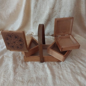 Wooden Sewing Box, Handmade Tool Box, Fold Out Sewing Chest, Vintage Sewing  Basket, Wooden Sewing Container, Wood Storage Box 