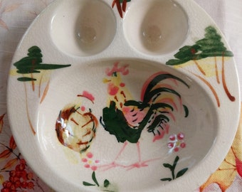 Vintage Ceramic Rooster Hen Double Egg  Bowl