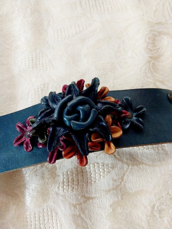 Handmade Leather Flower Bracelet Cuff
