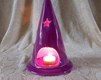 8 Inch tall Witch Hat Ceramic Tea Light Holder