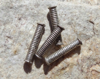 4 Vintage Solid Silver BEADS- Central Asian, Turkoman, Afghani Hair - Ethnic, Tribal, Middle Eastern, Arabic, Islamic - Matched Ribbed Tubes