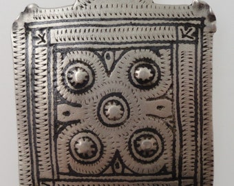 Antique SILVER Moroccan Berber Niello Ethnic Tribal Focal PENDANT - Superb patina and wear patterns!