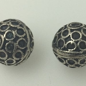 2 Solid Silver Moroccan BEADS - Berber Ethnic Tribal African - Two Pieces, Circles - Contemporary