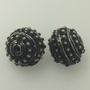 2 Solid SILVER Moroccan Beads - Berber, Granulated with Stripes, Ethnic Tribal African - Two Pieces - Contemporary