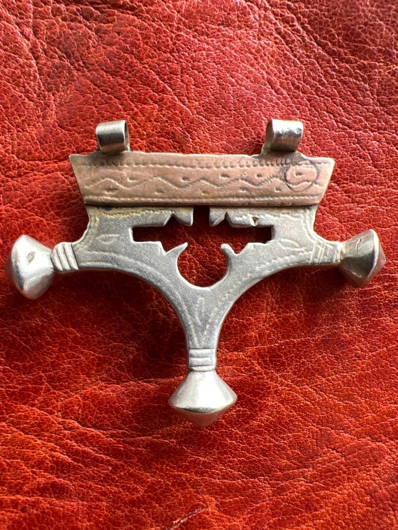 Old Solid SILVER Tuareg Cross- Copper Pendant, Et… - image 2