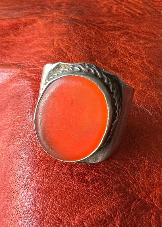 Antique SOLID Silver Turkoman Ring- Glowing Carnel