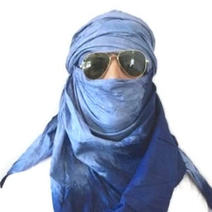 Moroccan Berber Tuareg Scarf- Long Handmade Ethnic Tribal Turban - Unisex Adult Light Blue, Desert Nomad Headgear- Sahara African- USA Ship!