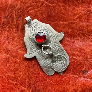 Antique SILVER Moroccan HAMSA - Berber Pendant, Ethnic, Tribal, Arabic, Islamic, Amulet, Talisman, African Jewelry - Superb Patina, Color