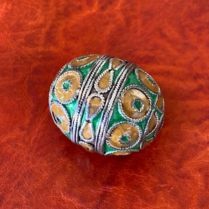 Massive Silber Emaille Marokkanische PERLE Berber Ethno Tribal Fokal rund Blütenblatt Blume Ei ovale Form