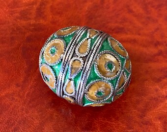 Solid Silver Enamel Moroccan BEAD Berber Ethnic Tribal Focal Round Petal Flower Egg Oval Shape