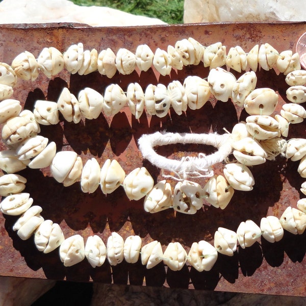 138 Antique Shell BEADS - Carved Mauritanian Conus- Moroccan, Berber, African Trade, Hair Ornament - Amazing Wear & Patina- ALL Old, Genuine