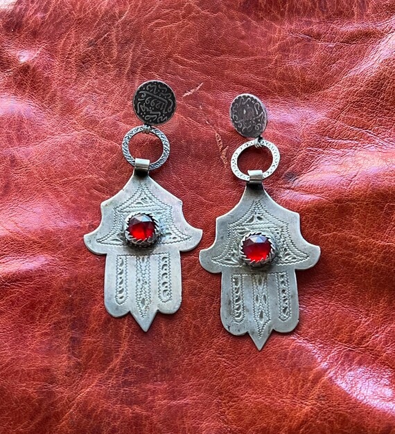 Old Solid SILVER Hamsa EARRINGS Moroccan, Berber, Evil Eye