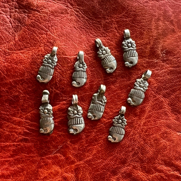 9 Old Solid SILVER Indian Mango PENDANTS - Central Asian, Ethnic, Tribal, Charm- Superb Patina & Wear- Paisley Fruit Design- Earring Dangles
