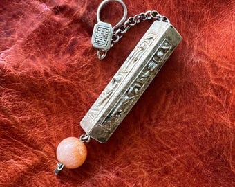 FINE Antique SILVER Chinese Needle Case- Heavy Ethnic, Bat Symbol, Tribal, Asian- Qing Dynasty Jewelry- Square Shape AMAZING & Rare Quality