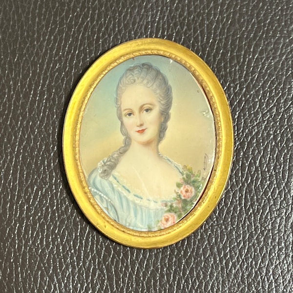 Antique German Portrait - Miniature Hand Painted Royal Lady Woman Picture 18th Century Style - Famous Historical Figure, Wall Decoration
