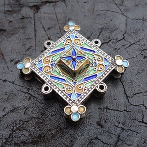 Riesige massive Silber Perle Anhänger - marokkanische Berber Emaille - ethnische, Tribal, maurischen afrikanischen Schmuck - doppelseitig, 3D BESPOKE Stück - Hand made