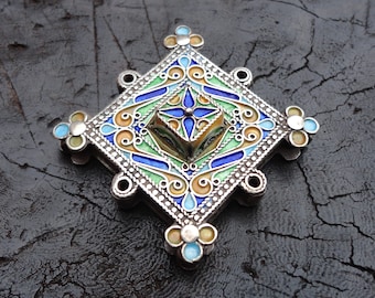 HUGE Solid SILVER Bead Pendant - Moroccan Berber Enamel - Ethnic, Tribal, Moorish African Jewelry- Double Sided, 3D BESPOKE Piece- Hand Made