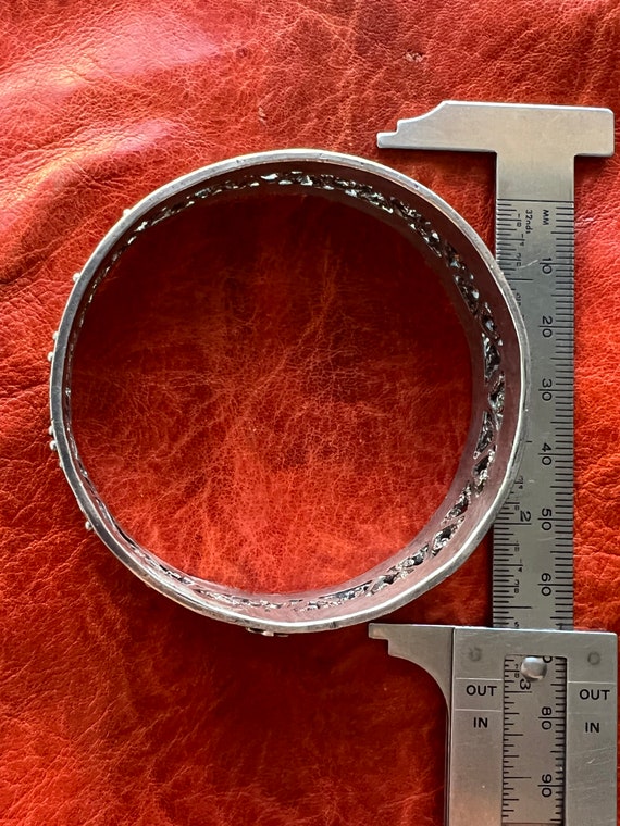 Vintage Solid Silver Hamsa BRACELET- Filigree Ban… - image 5