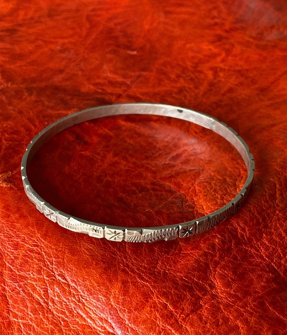 ONE Solid SILVER Moroccan BRACELET - Vintage Bang… - image 1