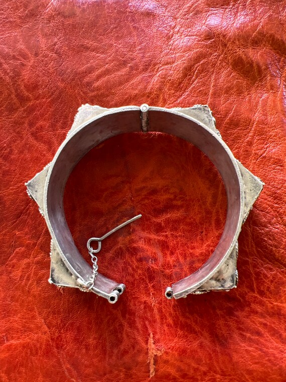 Vintage Solid Silver Arabic BRACELET- Hinged Bang… - image 5