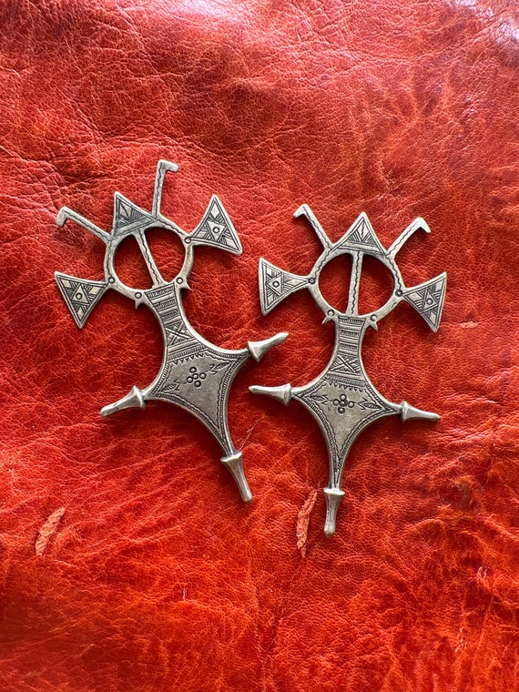 PAIR Old Solid SILVER Tuareg Cross- Pendant, Ethn… - image 1