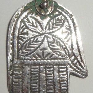 Big Solid SILVER Moroccan Hamsa - Berber, Ethnic, Tribal, Arabic, Islamic, African Jewelry PENDANT- Protection Amulet, Talisman - Flower