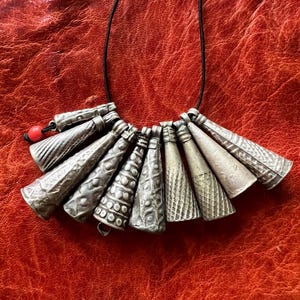 10 Antique SILVER Moroccan PENDANTS - Berber Cones Earrings Ethnic Tribal African Jewelry - Gorgeous Patina, Patterned Original Pieces