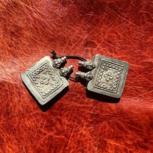 2 Old Solid SILVER Indian PENDANTS- Antique Central Asian, Ethnic, Tribal, Design Amulet, Talisman, India Tawiz - 3D Box Shape
