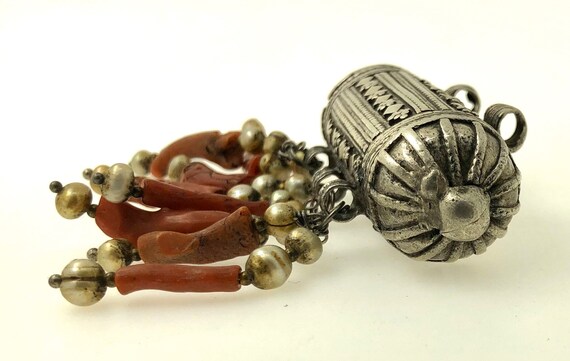 Yemeni Bead PENDANT, Antique Silver Granulated- E… - image 3