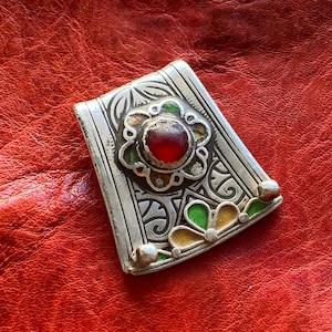 Antike Silber marokkanischen Anhänger - alte umfunktionierte Armband Stück - Berber ethnische Stammes afrikanischen Schmuck - wunderschöne Patina, Emaille