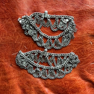 Vintage Pair of Solid Silver Indian ANKLETS - South Asian, Ethnic, Tribal, Amazing Chain Link with Dangles, Lovely Weight
