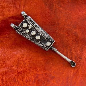 Antique Solid SILVER Pendant - Ethiopian, Coptic Christian - Ethnic, Tribal - Ear Grooming Tool - African Jewelry- Lovely, Heavy, 2 Sided