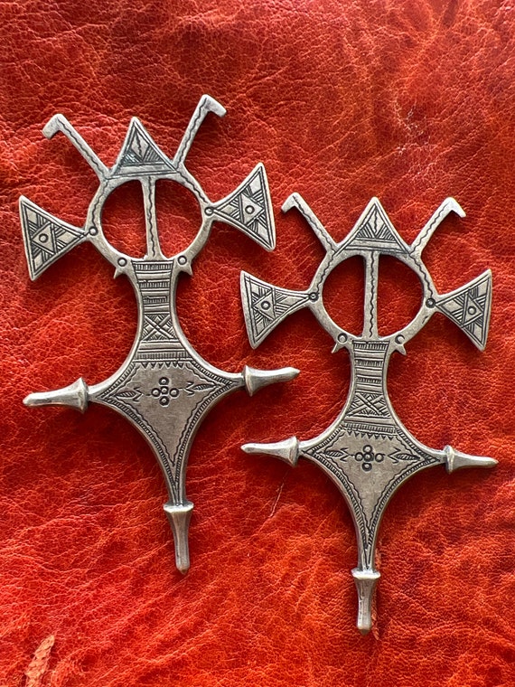 PAIR Old Solid SILVER Tuareg Cross- Pendant, Ethn… - image 2