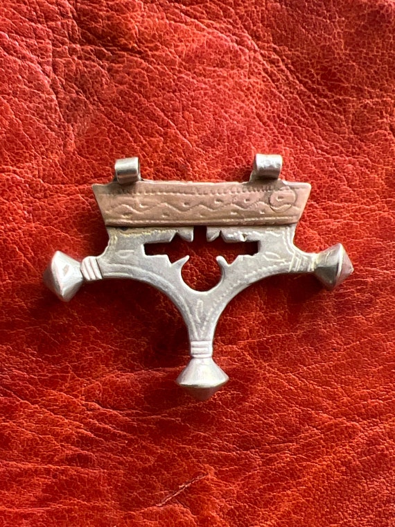 Old Solid SILVER Tuareg Cross- Copper Pendant, Et… - image 1