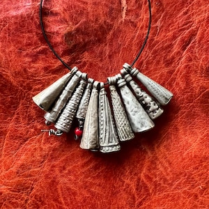 10 Antique SILVER Moroccan PENDANTS - Berber Cones Earrings Ethnic Tribal African Jewelry - Gorgeous Patina, Patterned Original Pieces