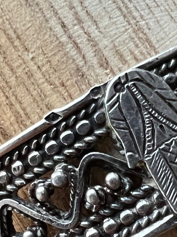 Vintage Solid Silver Hamsa BRACELET- Filigree Ban… - image 4