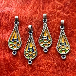 SILVER Enamel Moroccan PENDANTS - Berber Dangle Earrings Charms - Solid Silver - Ethnic Tribal African Jewelry - 4 Four Pieces