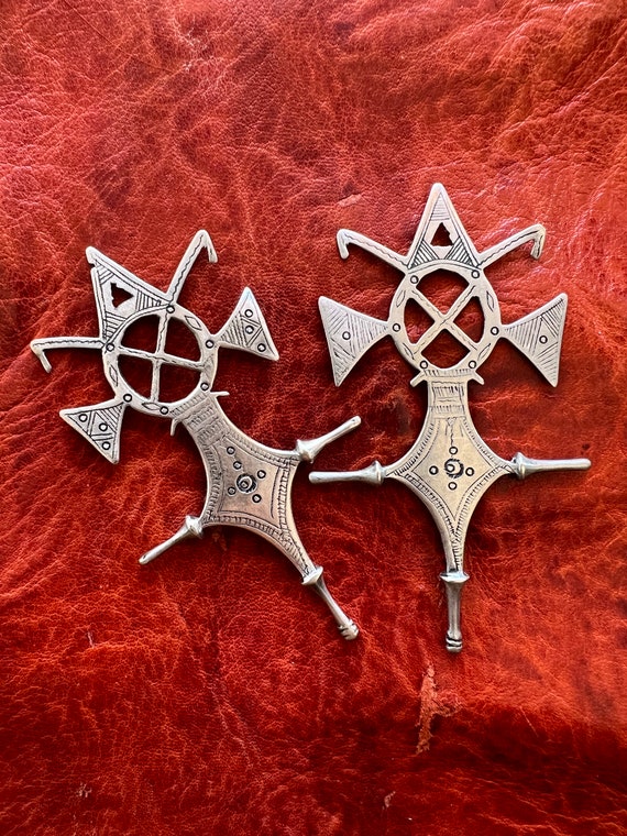 PAIR Old Solid SILVER Tuareg Cross- Pendant, Ethni