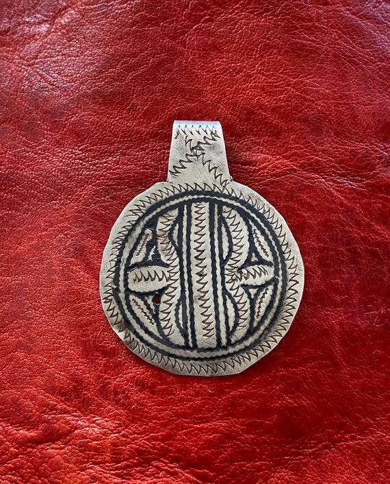 Old Solid SILVER Moroccan PENDANT - Berber Niello… - image 1