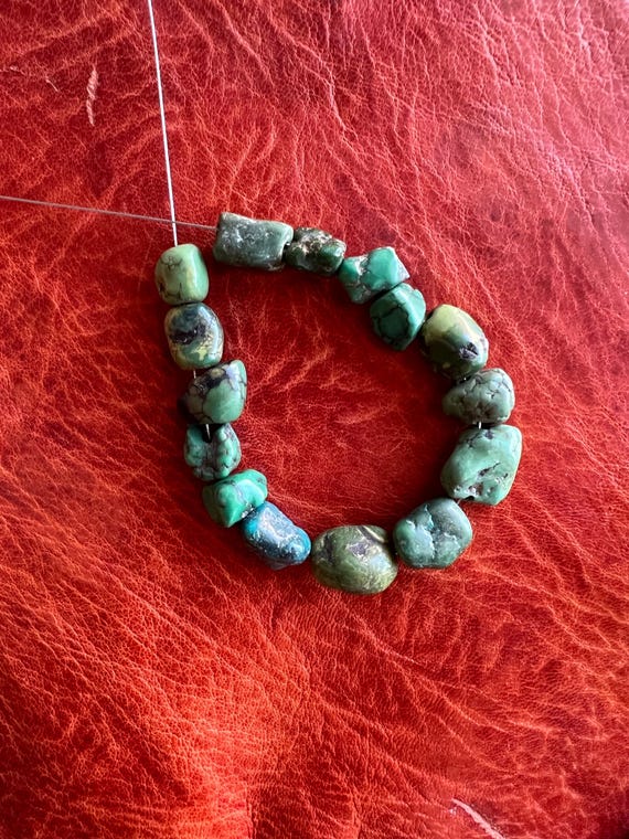 15 Antique Tibetan Turquoise Beads - Ethnic, Tribal, Asian, Great Patina, Varied Color and Shape - Old and Authentic, Himalayan ~ 16.5 grams