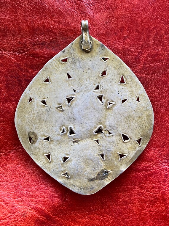 Antique SILVER Moroccan HAMSA - Gilded Pendant, E… - image 5