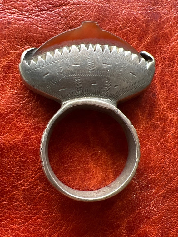 Bague Ancienne En Argent Avec Cornaline - Style Touareg Ethnique - Taille 56 - Occasion Très Bon état