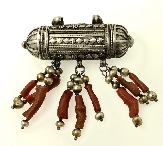 Yemeni Bead PENDANT, Antique Silver Granulated- E… - image 1