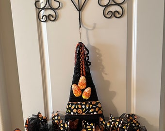Halloween Sweet Candy Corn Witch Hat Wreath